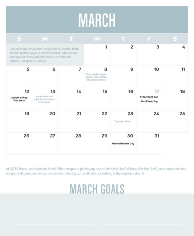 Health Wellness 2023 Calendar Mar 2