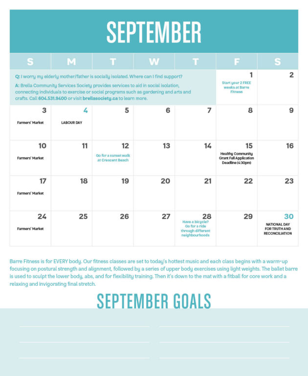 Health Wellness 2023 Calendar Sept 2